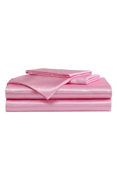 Betsey Johnson Solid Satin Sheet Set In Pastel Pink
