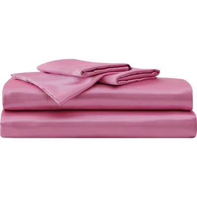 Betsey Johnson Solid Satin Sheet Set In Pink