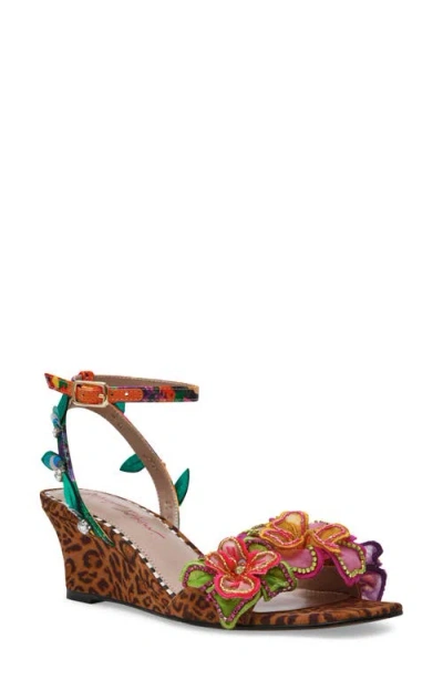 Betsey Johnson Spenser Ankle Strap Wedge Sandal In Multi