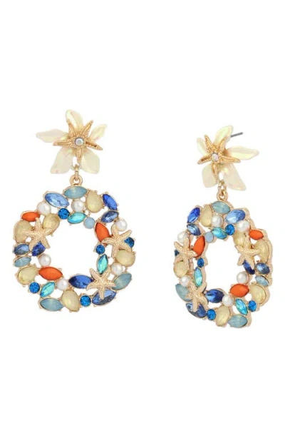 Betsey Johnson Faux Stone Starfish Doorknocker Earrings In Multi