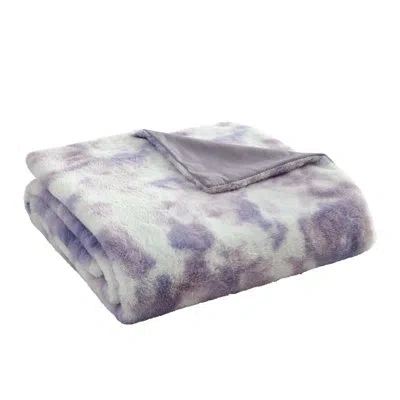 Betsey Johnson Sunset Tie Dye Faux Fur Throw Blanket In Purple Abstract