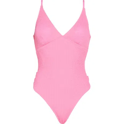 Betsey Johnson Textured One-piece Swimsuit In Sachet Pink