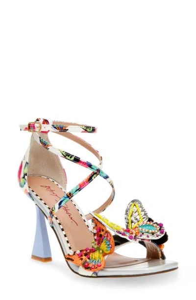 Betsey Johnson Women's Trudie Butterfly Strappy Dress Sandals In White Multi