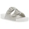 Betsey Johnson Trudy Womens Rhinestone Slip On Slide Sandals In Silver