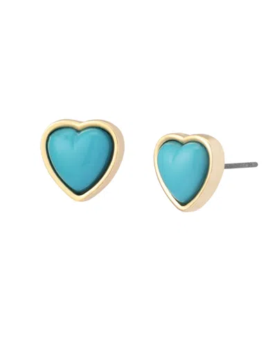 Betsey Johnson Turquoise Cowabunga Heart Stud Earrings In Blue