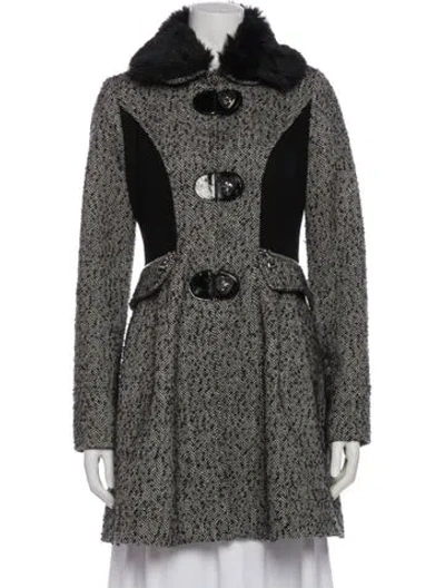 Pre-owned Betsey Johnson Tweed Pattern Peacoat In Gray