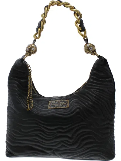 Betsey Johnson Two Heads Are Better Womens Faux Leather Shoulder Hobo Handbag In Black