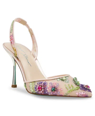 Betsey Johnson Velma Jeweled Mesh Slingback Pumps In Nude Multi