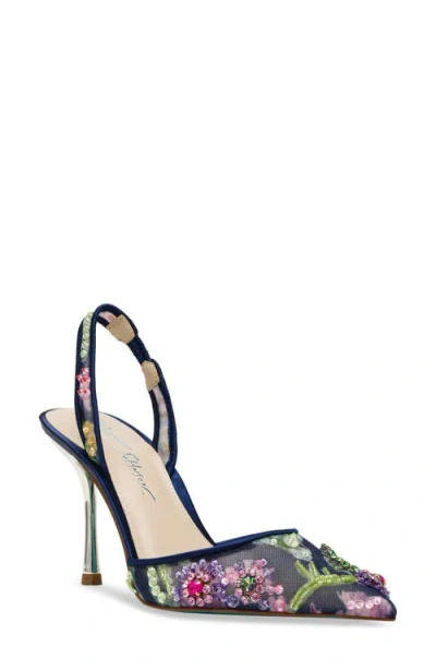 Betsey Johnson Velma Pointed Toe Slingback Pump In Navy Multi
