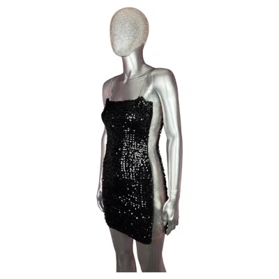 Pre-owned Betsey Johnson Vintage  1990s Black Sequin Mini Dress With Pvc Panels And Straps