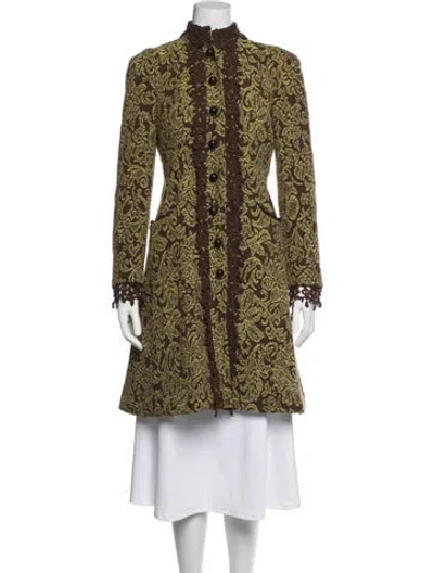 Pre-owned Betsey Johnson Vintage Paisley Print Coat In Brown/yellow