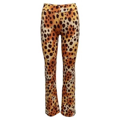 Pre-owned Betsey Johnson Vintage Tan & Multicolor  Cheetah Print Bootcut Pants Size Us M In Brown
