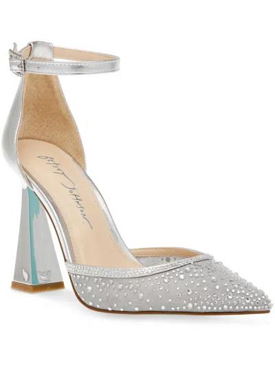 Betsey Johnson Viola Womens Rhinestone Pointed Toe Pumps In Silver