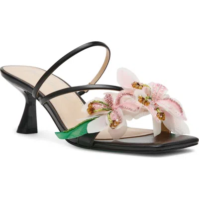 Betsey Johnson Wells Beaded Flower Sandal In Black