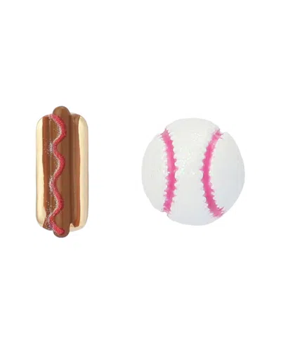 Betsey Johnson White Baseball Hotdog Mismatch Stud Earrings In Multi
