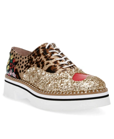 Betsey Johnson Women's Abbott Mixed-print Oxford Sneakers In Leopard Multi - Satin