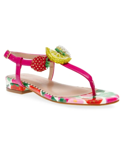 Betsey Johnson Women's Aniston Fruit Flat T-strap Sandals In Berry Multi