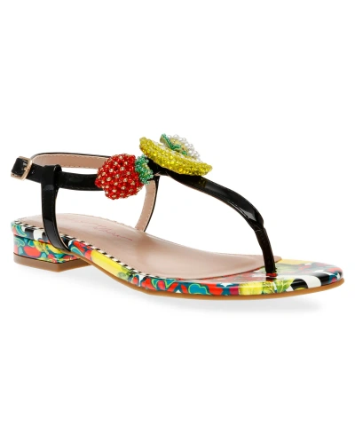 Betsey Johnson Women's Aniston Printed T-thong Flat Sandals In Black Multi