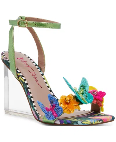 Betsey Johnson Women's Apolo Butterfly Lucite Wedge Sandals In Black Multi