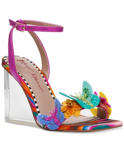 Betsey Johnson Women's Apolo Butterfly Lucite Wedge Sandals In Fuchsia Multi