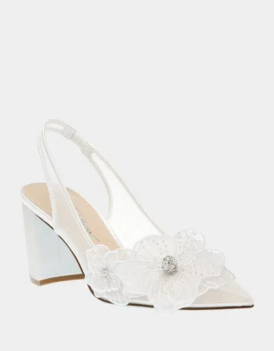 Betsey Johnson Sb-petra Ivory Mesh Satin Floral Rhinestone Slingback Pumps