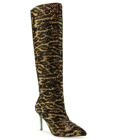 Betsey Johnson Women's Brea Rhinestone Tall Boots In Leopard