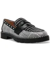 Betsey Johnson Women's Darian Pearl-embellished Tailored Lug-sole Loafers In Black,white Houndstooth