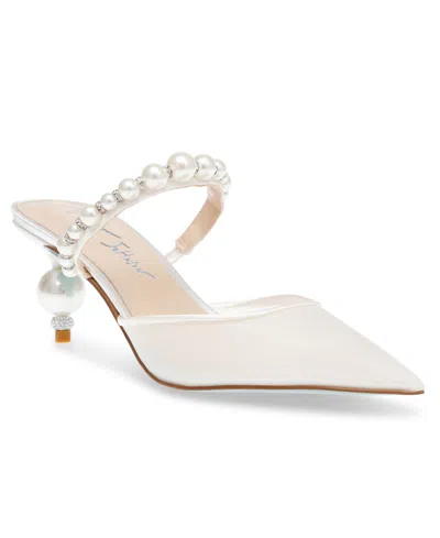 Betsey Johnson Sb-evey Ivory Mesh Pearl Rhinestone Pointed-toe Mule Pumps