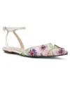 Betsey Johnson Garbo Pointed Toe Ankle Strap Flat In Ivory Multi