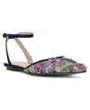 Betsey Johnson Garbo Pointed Toe Ankle Strap Flat In Navy Multi