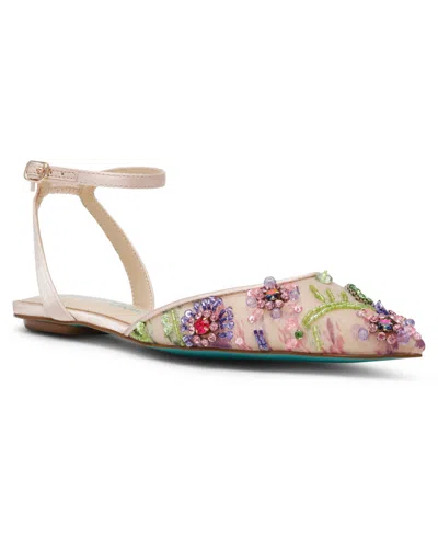 Betsey Johnson Women's Garbo Jeweled Mesh Flats In Nude Multi