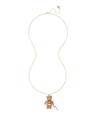 Betsey Johnson Women's Glass Crystal Grandpa Bear Necklace In Brown