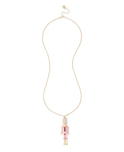 Betsey Johnson Women's Glass Crystal Nutcracker Pendant Necklace In Gold
