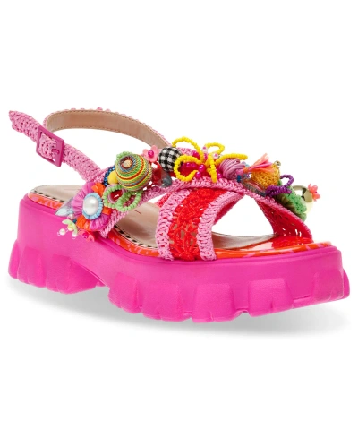 Betsey Johnson Women's Graysen Embellished Platform Lug-sole Sandals In Pink Multi