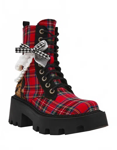 Betsey Johnson Women's Hariett Bootie In Red Plaid