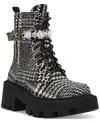 BETSEY JOHNSON WOMEN'S HEATHR EMBELLISHED LUG SOLE COMBAT BOOTIES