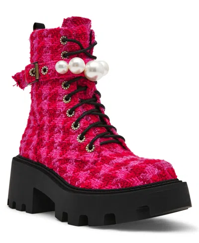 Betsey Johnson Women's Jonnie Embellished Combat Booties In Pink