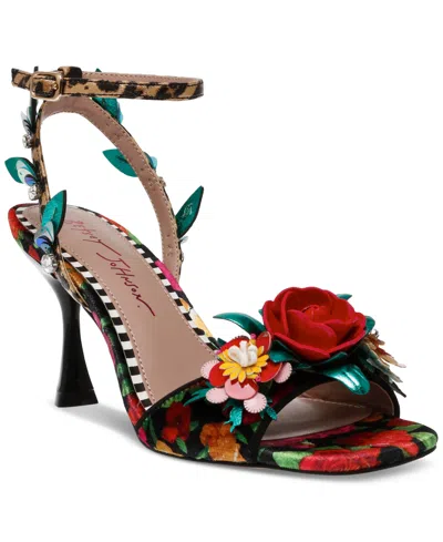 BETSEY JOHNSON WOMEN'S KARRA FLOWER-EMBELLISHED HIGH-HEEL DRESS SANDALS 