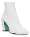 Betsey Johnson Women's Merri Mesh Embellished Block Heel Booties In Ivory