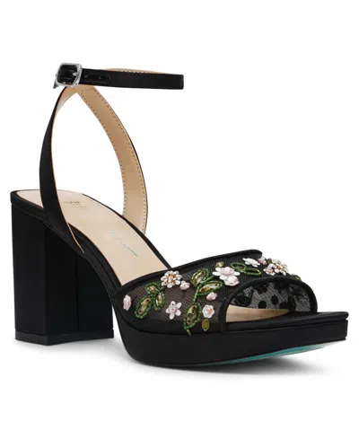 Betsey Johnson Women's Kirra Floral Beaded Platform Dress Sandals In Black