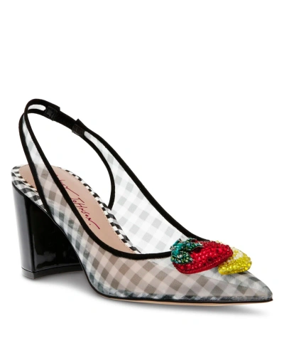 Betsey Johnson Women's Laney Mesh Fruit Ornament Sling Back High Heel Pumps In Black Multi