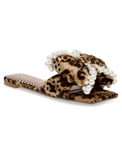 Betsey Johnson Women's Liah Pearl-embellished Bow Slide Sandals In Leopard