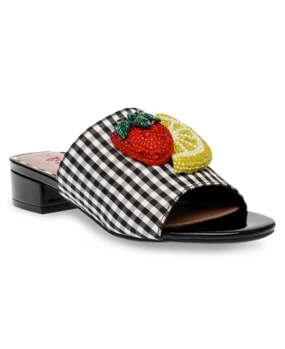Betsey Johnson Lindyy Womens Woven Embellished Slide Sandals In Black Multi