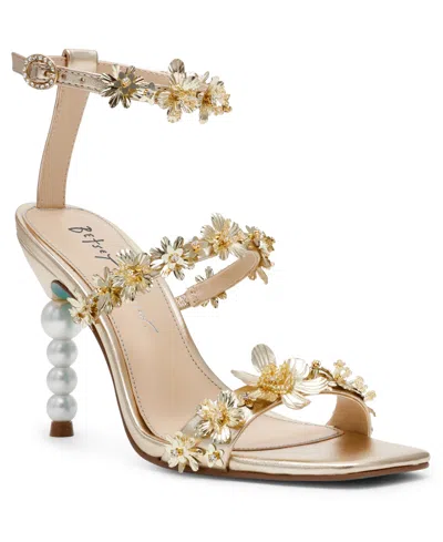 Betsey Johnson Women's Lorra Flower Sequin Dress Sandals In Gold