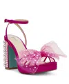 Betsey Johnson Women's Lulu Mesh Bow Block Heel Dress Sandals In Fuchsia