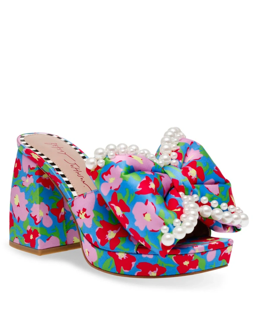 women's maccie beaded bow platform dress sandals Pleated Bow Block Heel Sandals