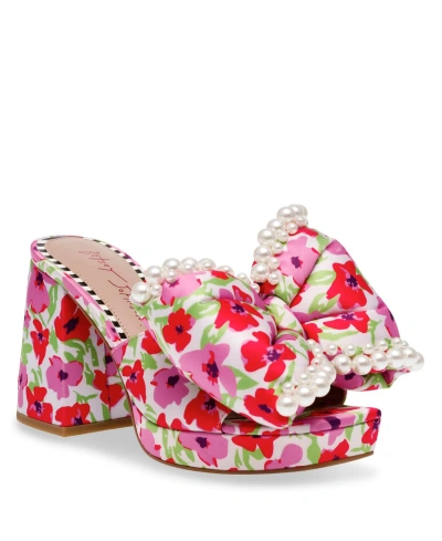 Betsey Johnson Women's Maccie Slip-on Satin Bow Platform Heels In White Multi