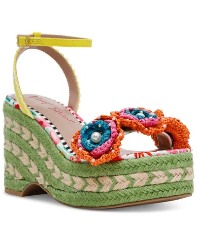 Betsey Johnson Women's Marabela Macrame Platform Wedge Sandals In White Multi