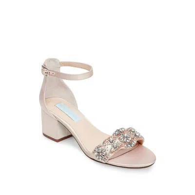 Betsey Johnson Women's Mel Block Heel Crystal Dress Sandal In Champagne In Neutral