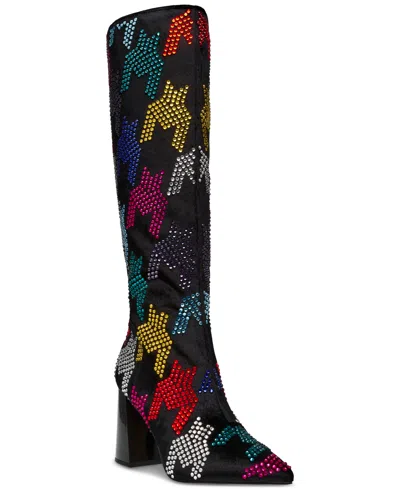 Betsey Johnson Women's Naomy Tall Block-heel Boots In Black Multi